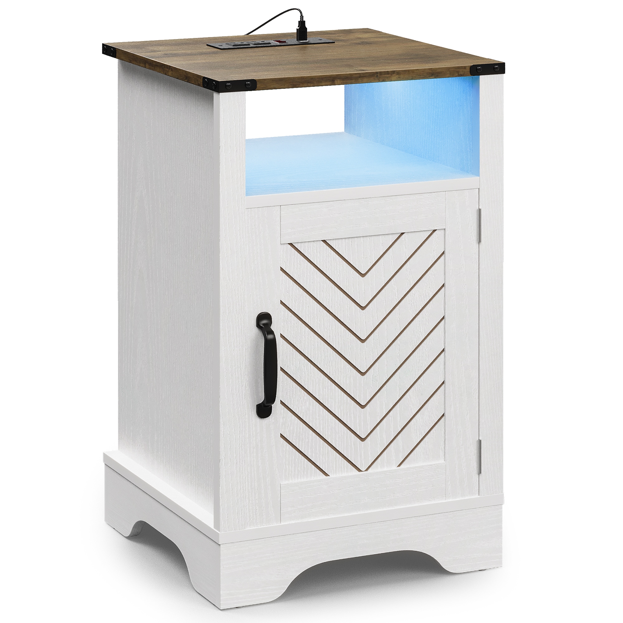 Set Of 2 Bedside Tables With Charging Station And Storage White_voghion.com